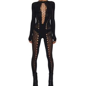 Longsleeve stretch cutout catsuit jumpsuit ONE SIZE OSFA